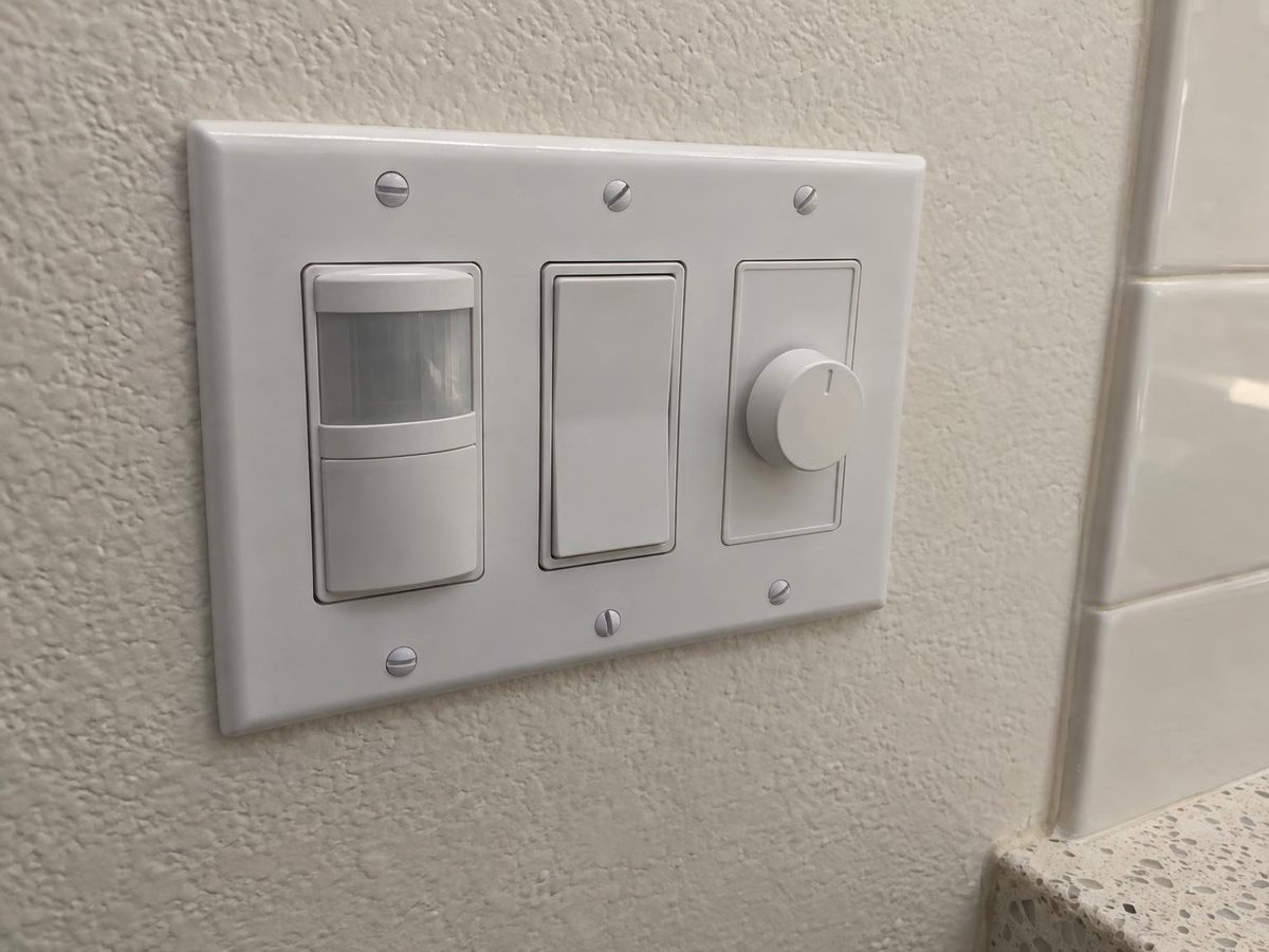 Three-gang plate with occupancy sensor, switch and heater timer